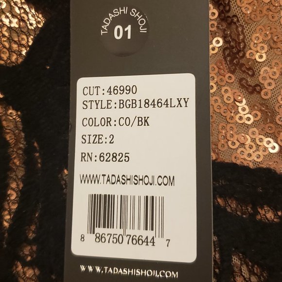 Tadashi Shoji Black & Gold Evening Gown, Size 2 - Picture 4 of 5